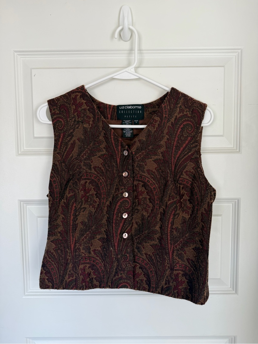 Vintage Liz Claiborne Brown Paisley Button-Front Vest
